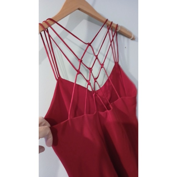Red Midi Dress with Spaghetti Straps & Criss Cross Back Sleeveless - Picture 5 of 7